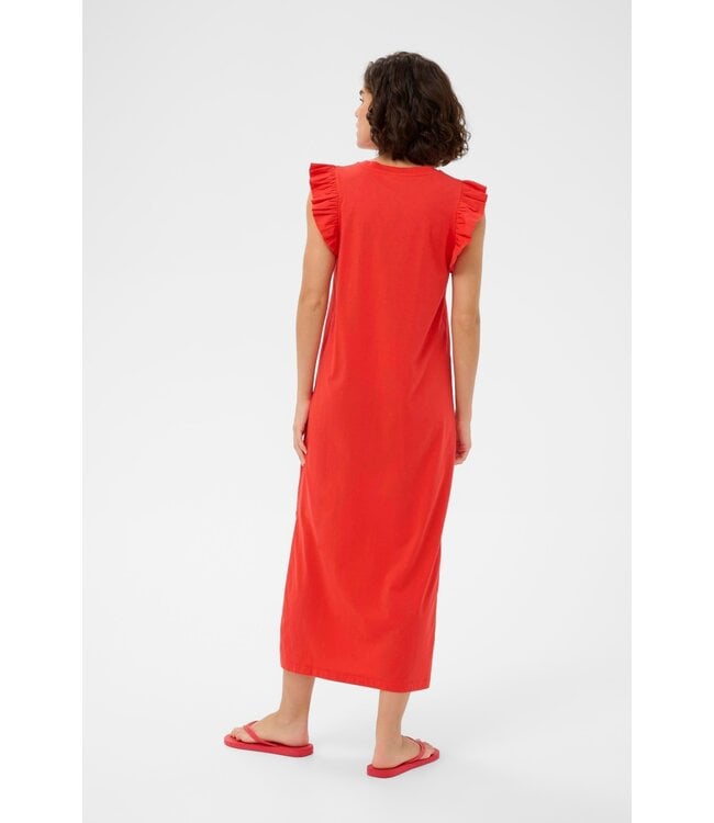 KAFFE KAcelina poppy red katoenen dames midi jurk