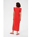 KAFFE KAcelina poppy red katoenen dames midi jurk