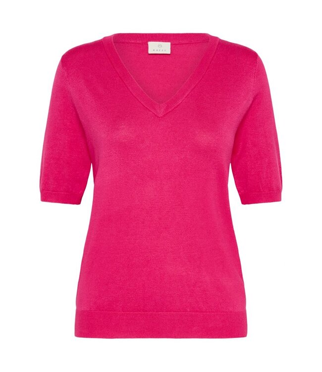 KAFFE KAlizza beetroot purple fijngebreide dames top met V-hals