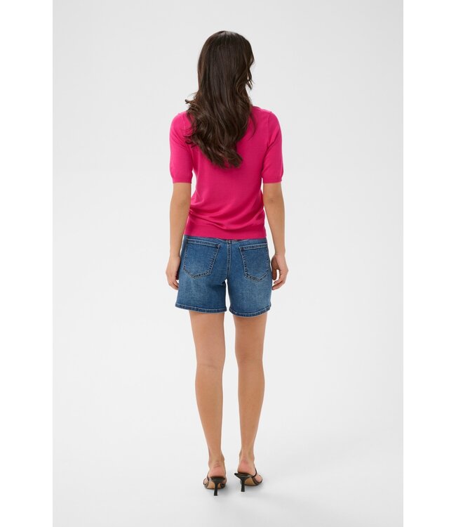 KAFFE KAlizza beetroot purple fijngebreide dames top met V-hals