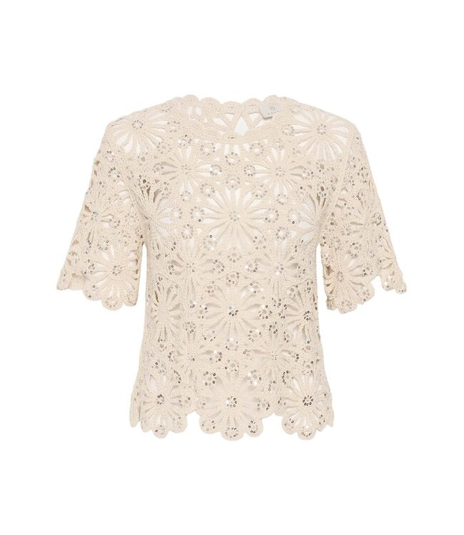 KAFFE KAcallista gebroken witte katoenen dames kanten top