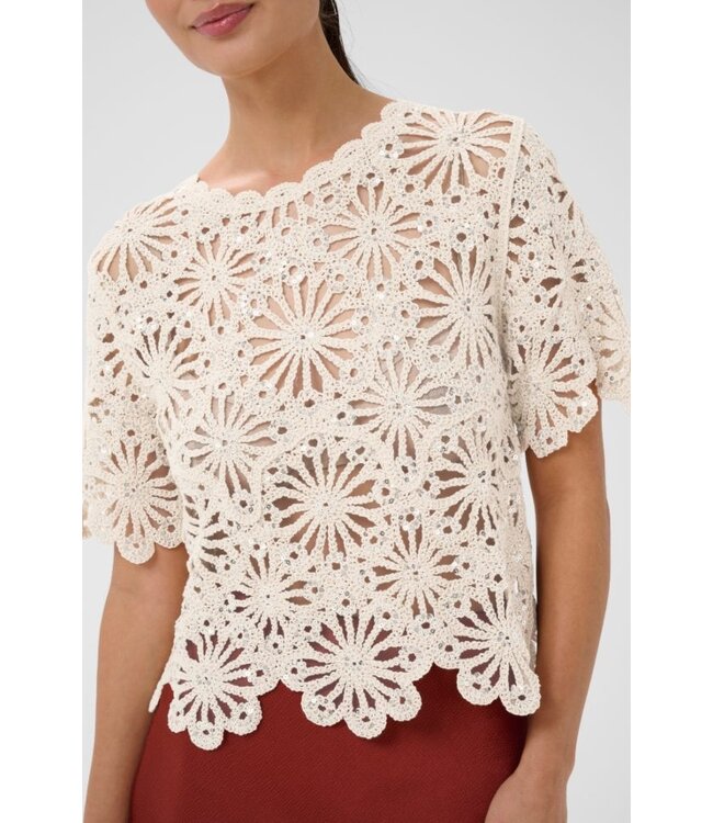 KAFFE KAcallista gebroken witte katoenen dames kanten top