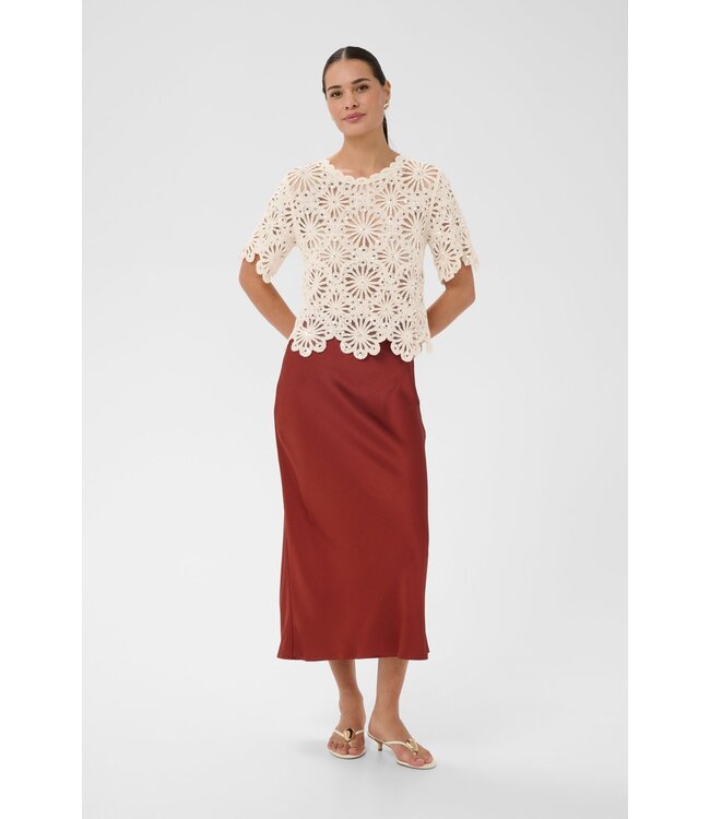 KAFFE KAcallista gebroken witte katoenen dames kanten top