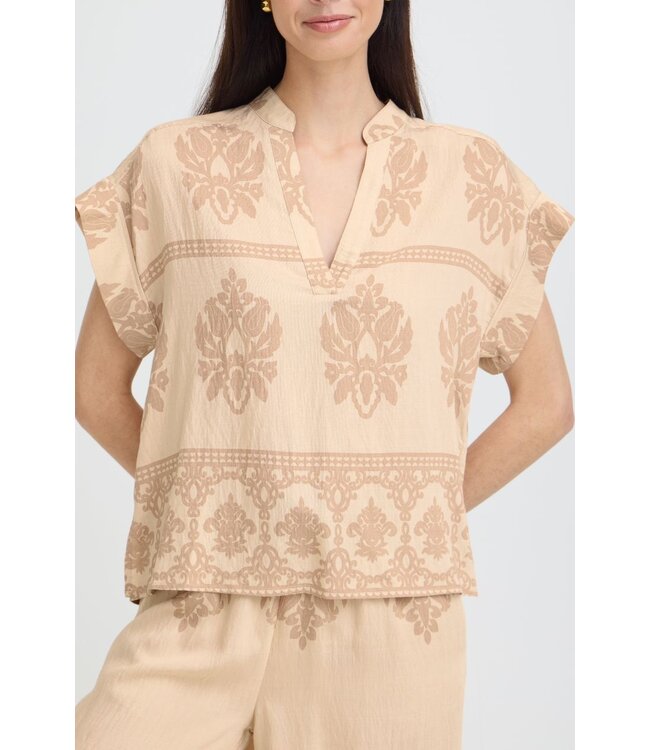 b.young BYJAYCE beige print dames blouse met V-hals