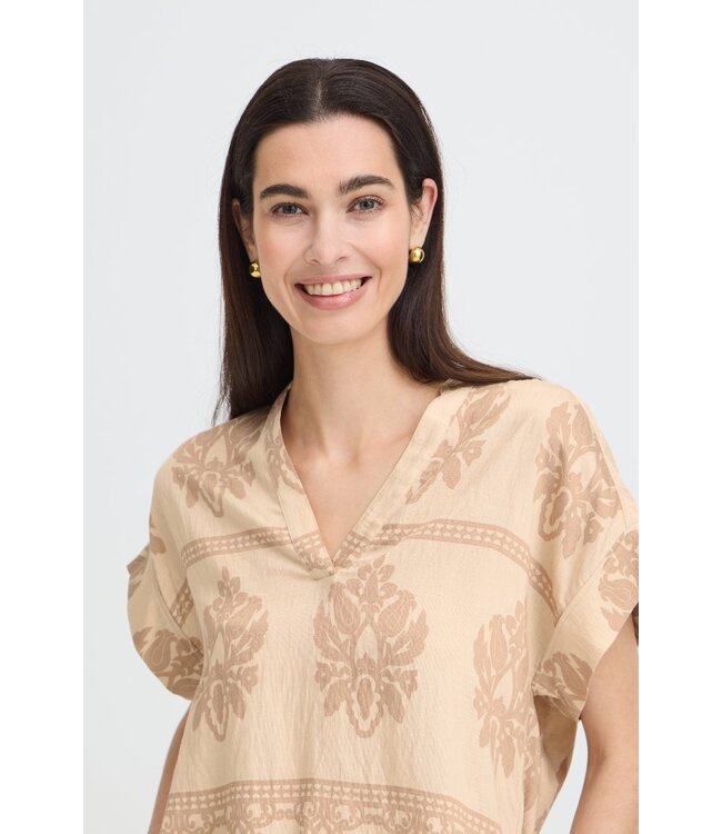 b.young BYJAYCE beige print dames blouse met V-hals