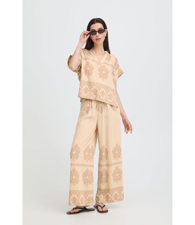 b.young BYJAYCE beige print dames blouse met V-hals