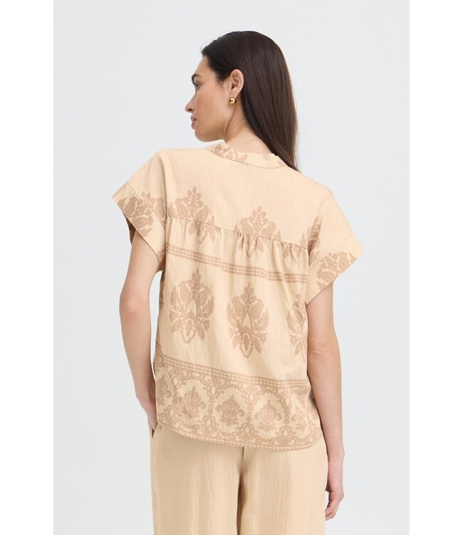 b.young BYJAYCE beige print dames blouse met V-hals