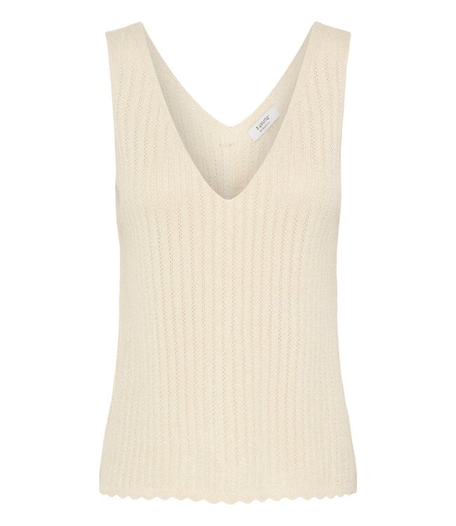 b.young BYMOBBE licht beige ribgebreide dames top met V-hals