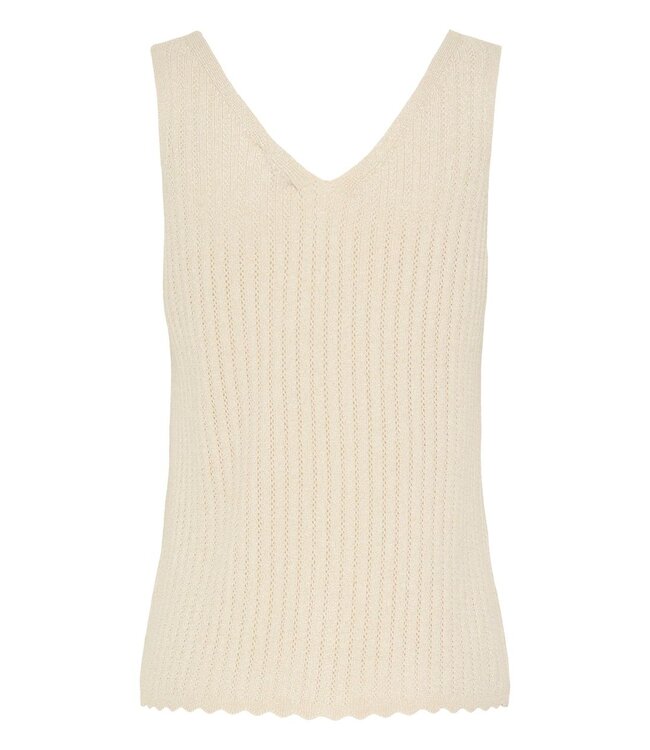 b.young BYMOBBE licht beige ribgebreide dames top met V-hals