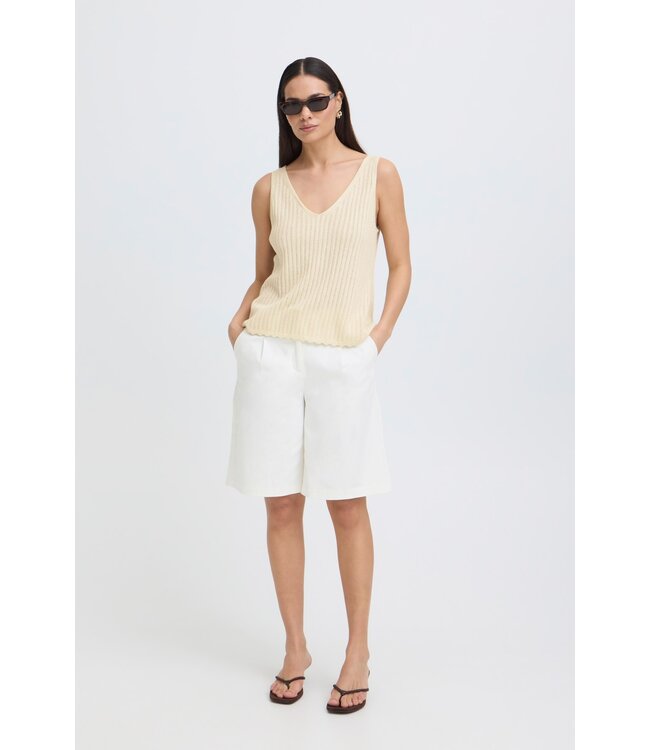 b.young BYMOBBE licht beige ribgebreide dames top met V-hals