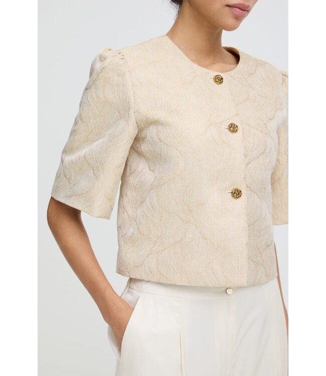 b.young BYELYSA licht beige metallic dames jasje met structuur en knopen