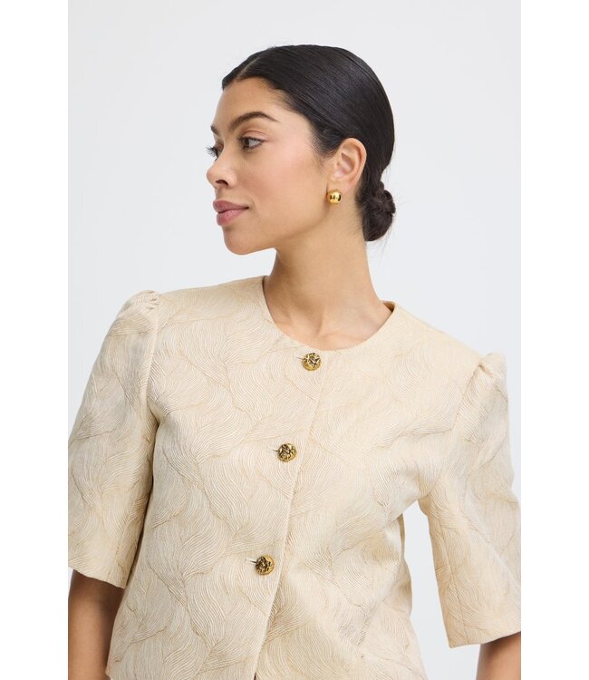 b.young BYELYSA licht beige metallic dames jasje met structuur en knopen