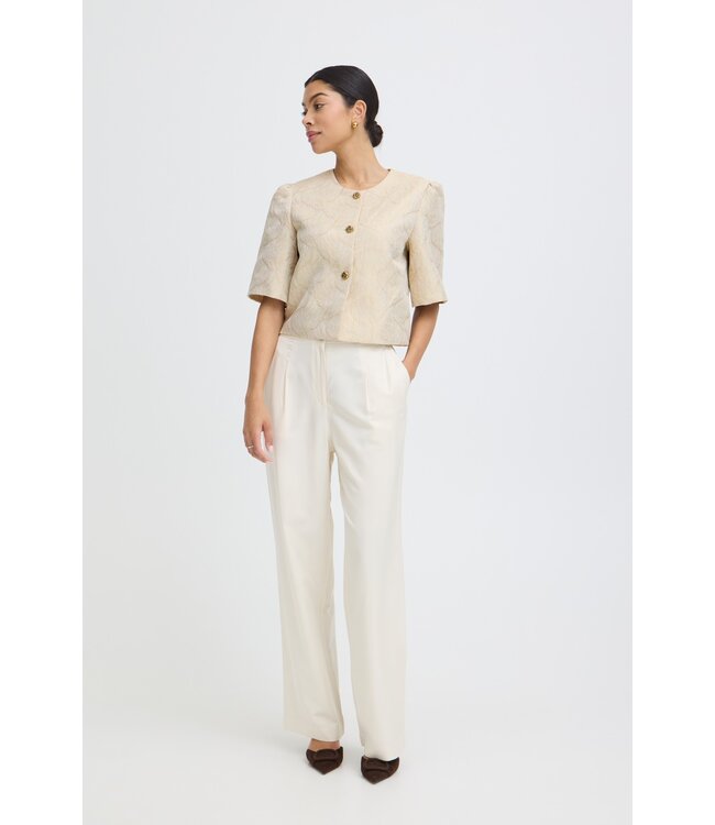 b.young BYELYSA licht beige metallic dames jasje met structuur en knopen