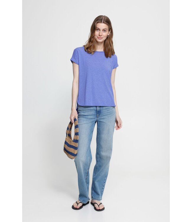 ICHI IHREBEL blauwe dames T-shirt met zilverdraad