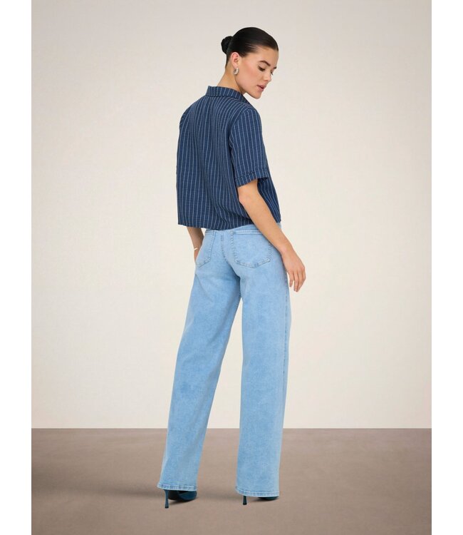 JDY JDYPOWER insignia blue stripe geweven dames cropped overhemd
