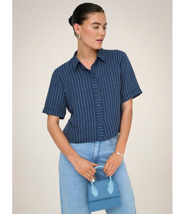 JDY JDYPOWER insignia blue stripe geweven dames cropped overhemd