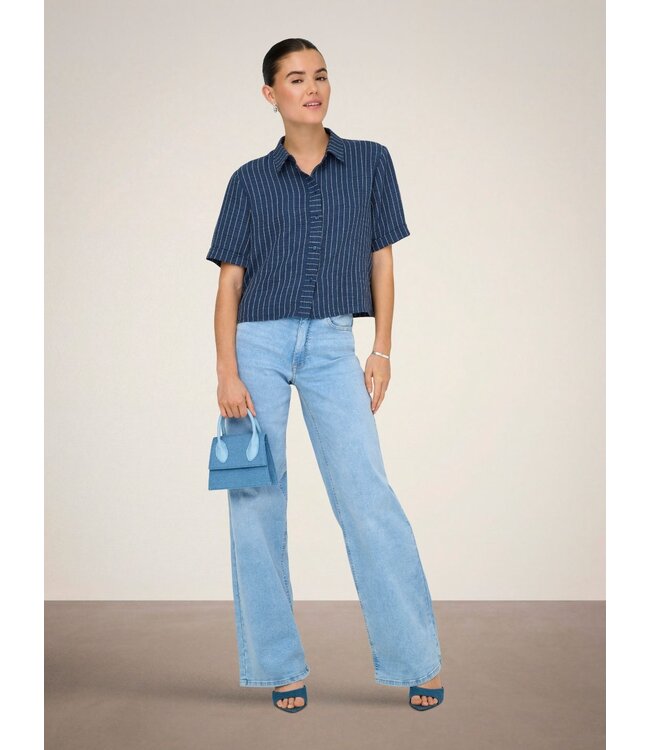 JDY JDYPOWER insignia blue stripe geweven dames cropped overhemd