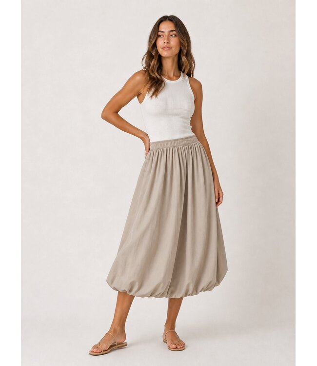 JDY JDYMIO taupe dames midi rok met bubble hem