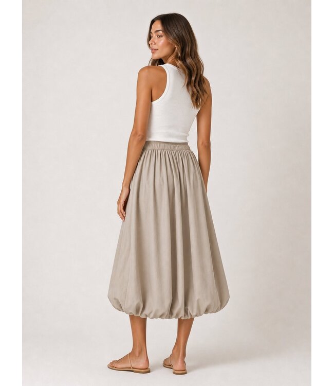 JDY JDYMIO taupe dames midi rok met bubble hem