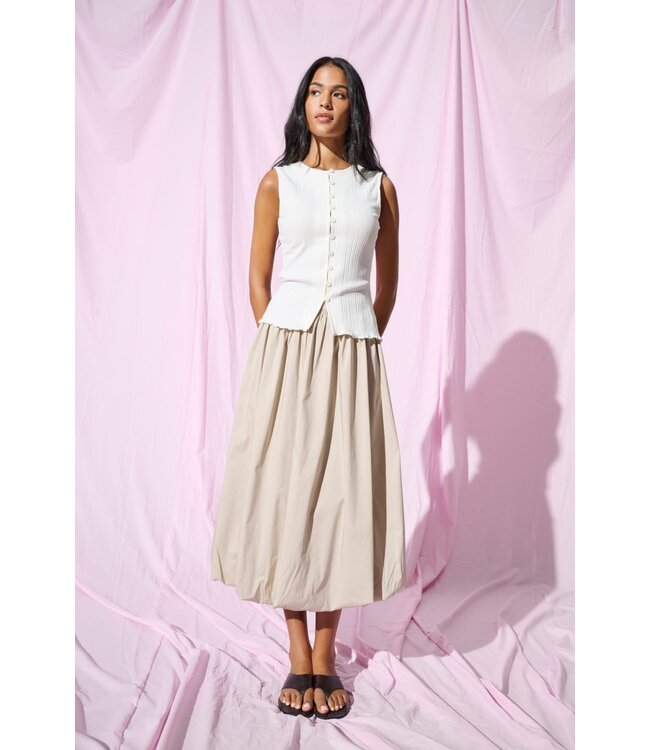 JDY JDYMIO taupe dames midi rok met bubble hem