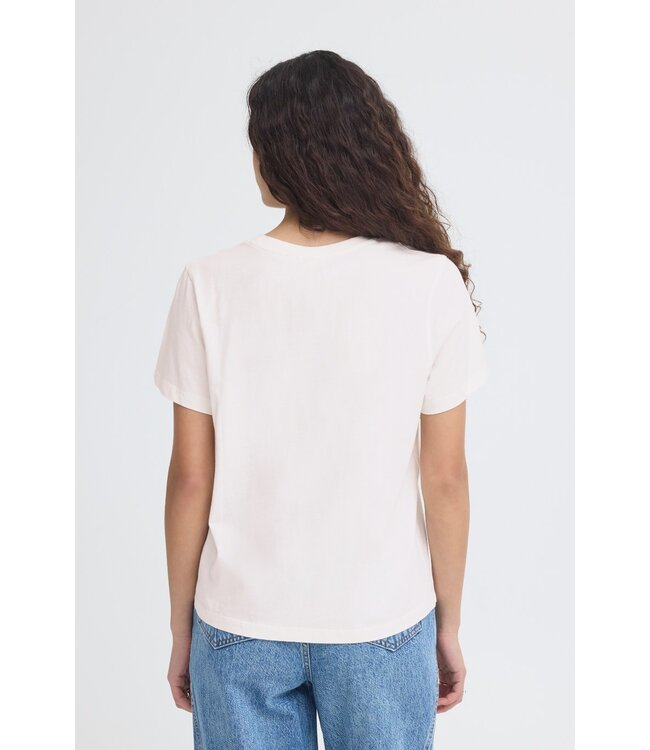 ICHI ICHI witte katoenen dames t-shirt met blauwe print