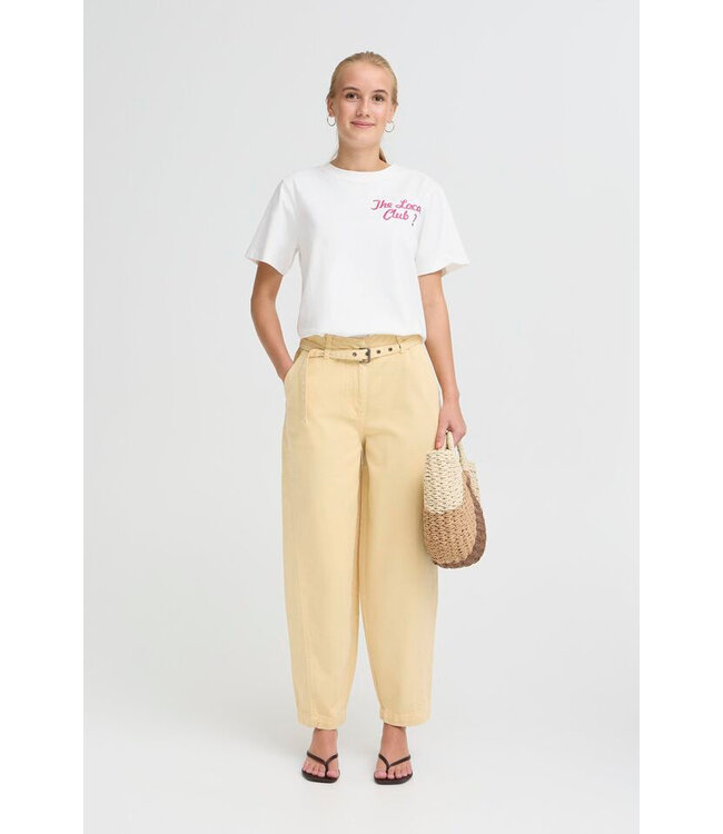 ICHI ICHI wit katoenen dames t-shirt met roze print