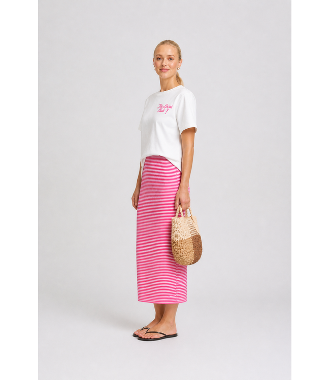 ICHI ICHI roze gestreepte dames maxi kokerrok