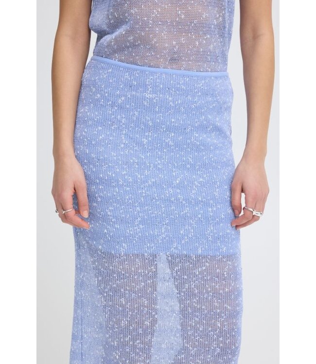 ICHI ICHI blauw gestreepte mesh dames midi rok