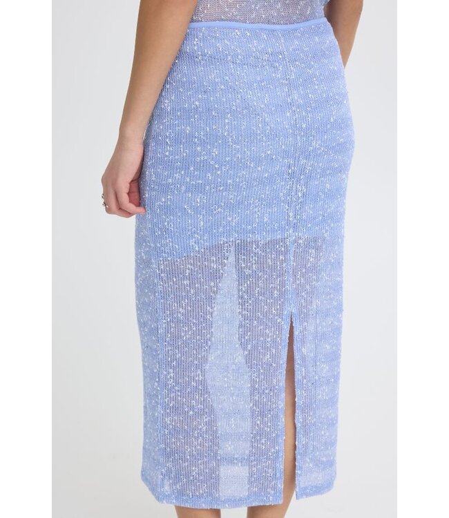 ICHI ICHI blauw gestreepte mesh dames midi rok