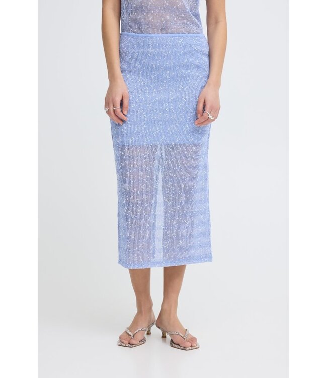 ICHI ICHI blauw gestreepte mesh dames midi rok