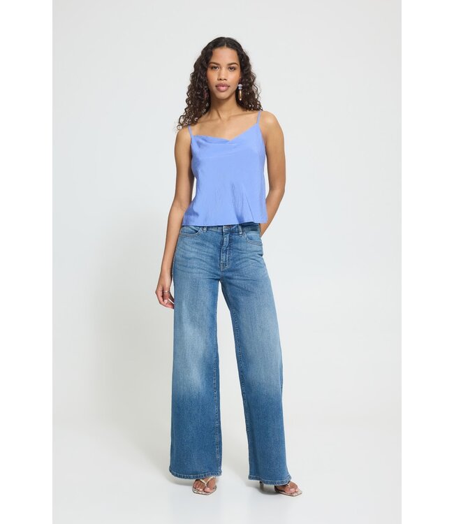 ICHI ICHI lichtblauwe viscose dames mouwloze korte top