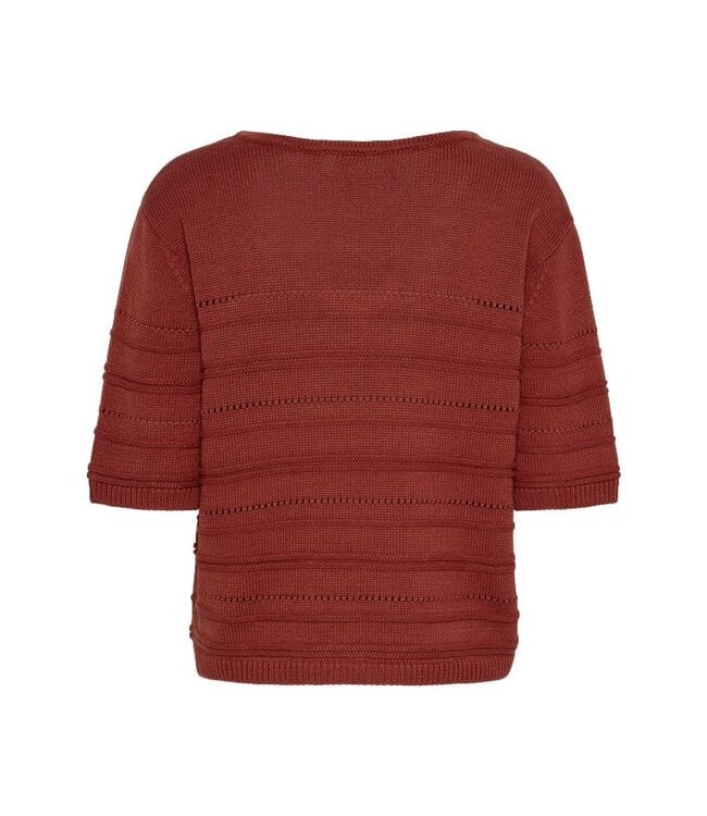 KAFFE KAmellie roestbruine dames gebreide top met V-hals en korte mouwen