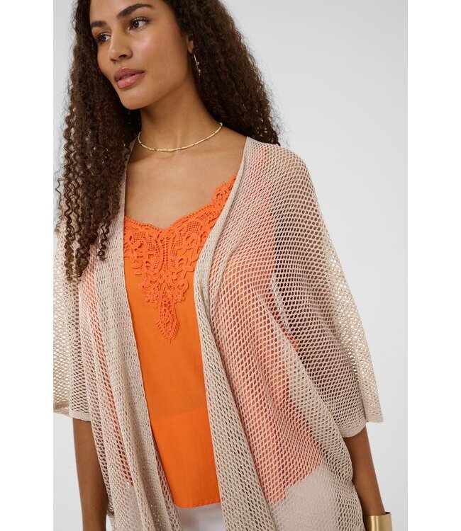 CREAM CRGert licht beige dames kimono cardigan met netstructuur en losse pasvorm