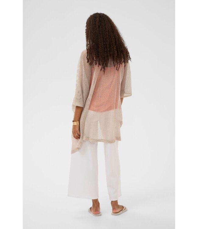 CREAM CRGert licht beige dames kimono cardigan met netstructuur en losse pasvorm