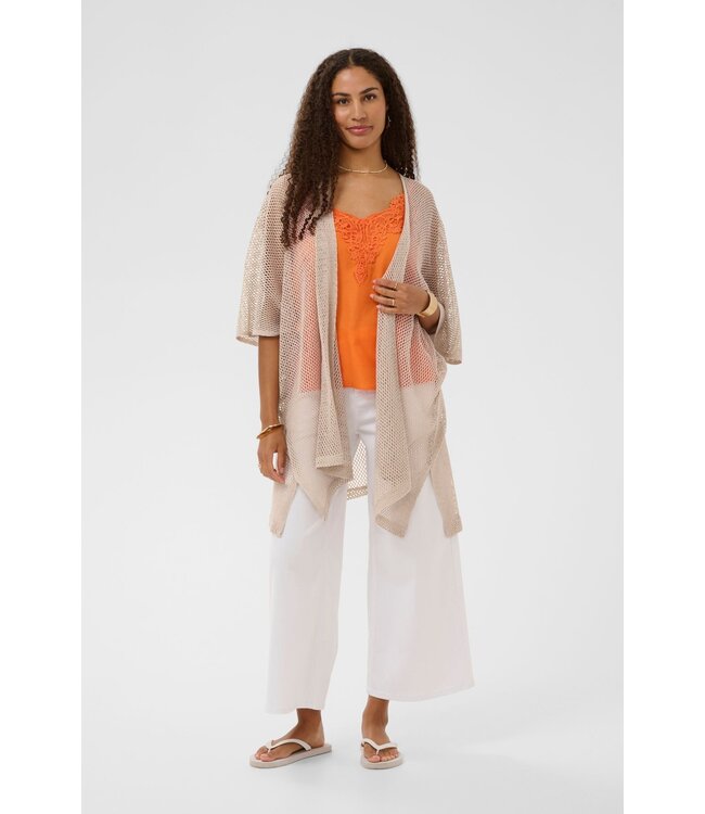 CREAM CRGert licht beige dames kimono cardigan met netstructuur en losse pasvorm