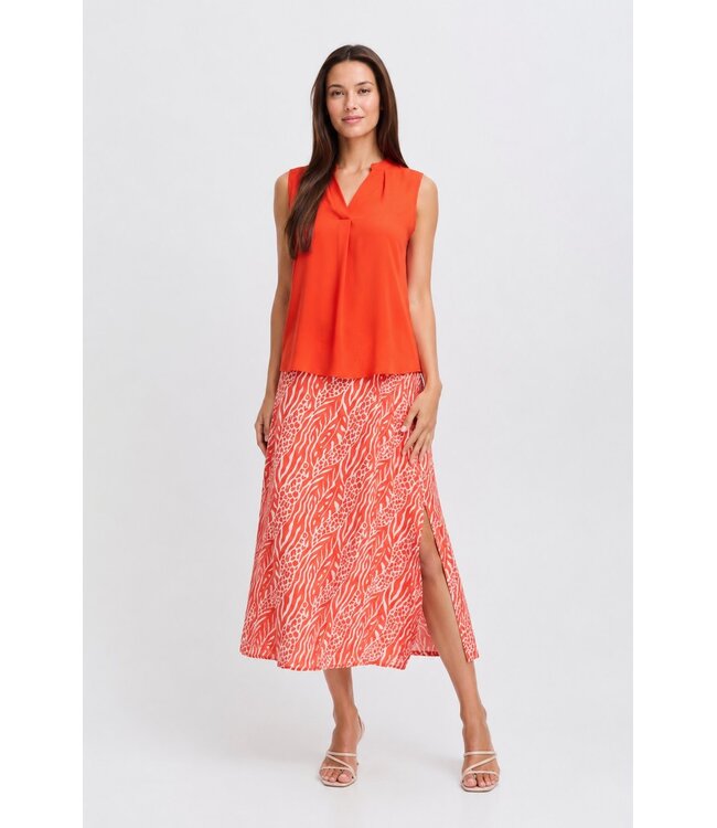 b.young BYMMJOELLA dames midi rok Nature Vibes Fiesta oranje print A-lijn ECOVERO viscose