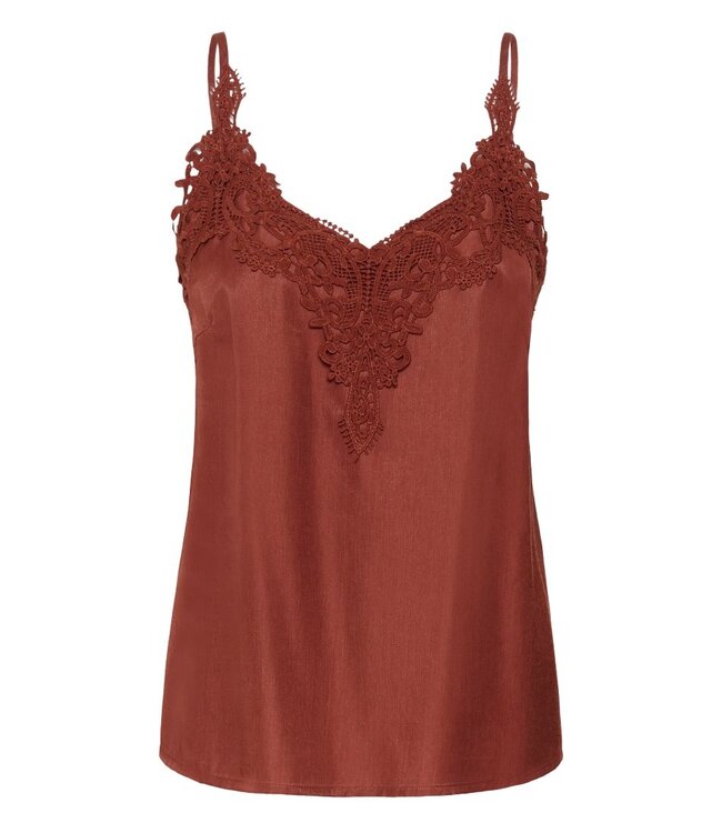 CREAM CRAnna dames top in brandy bruin met kantdetails en fijne bandjes