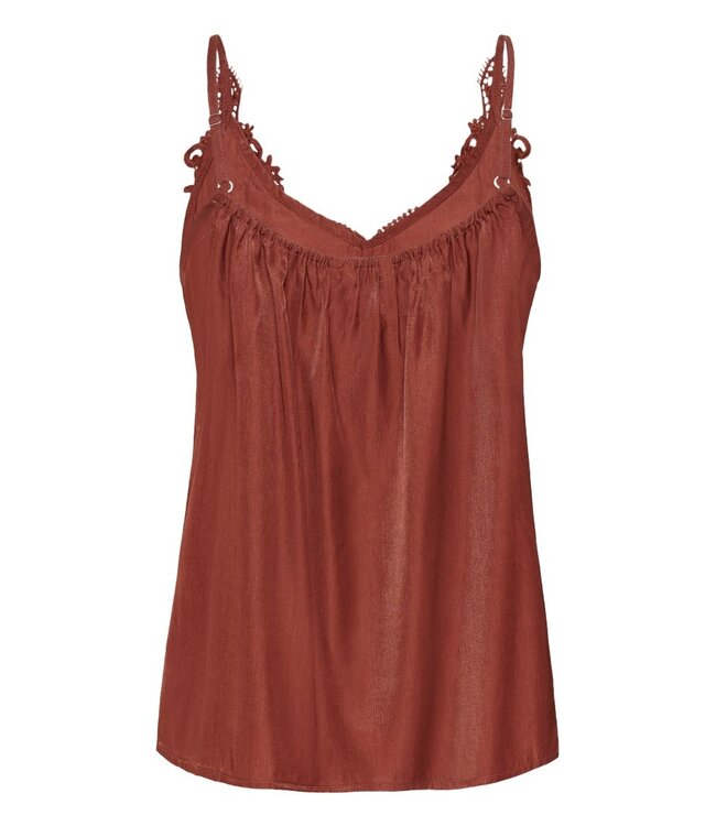 CREAM CRAnna dames top in brandy bruin met kantdetails en fijne bandjes