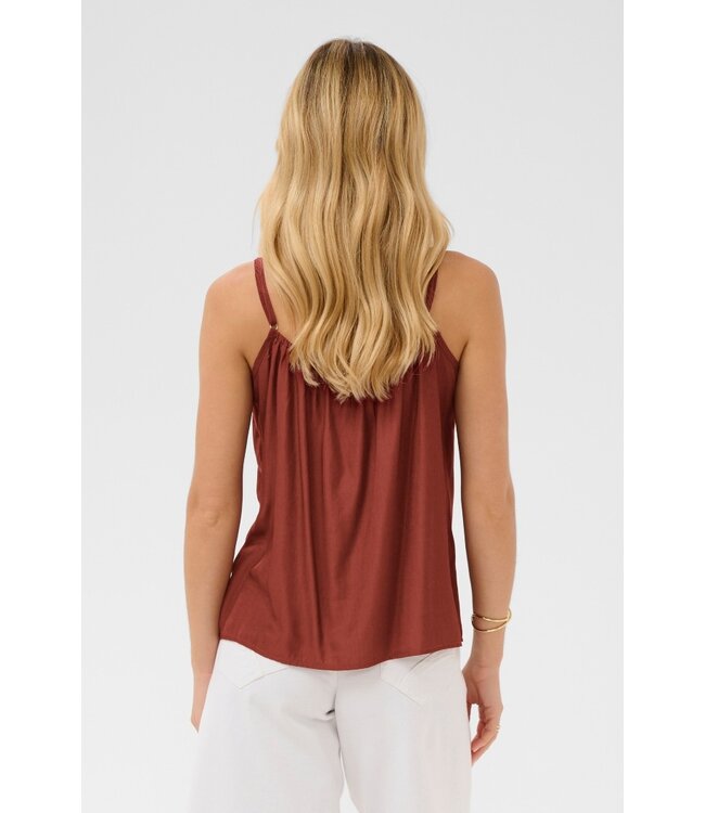 CREAM CRAnna dames top in brandy bruin met kantdetails en fijne bandjes