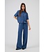 JDY JDYPOWER donkerblauwe gestreepte dames set met hemd en wide leg broek