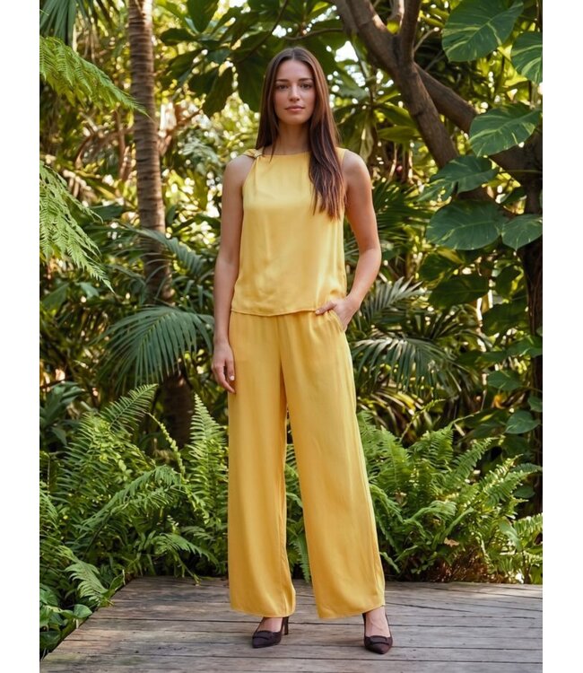 Selected Femme SLFLAURA Slit Pant – dames broek met wijde pijpen en zijsplit