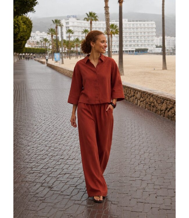 Selected Femme SLFFINNIE dames blouse met 3/4-mouwen in biologisch katoen en linnen