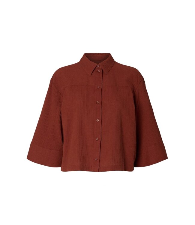 Selected Femme SLFFINNIE dames blouse met 3/4-mouwen in biologisch katoen en linnen