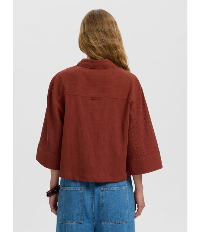 Selected Femme SLFFINNIE dames blouse met 3/4-mouwen in biologisch katoen en linnen
