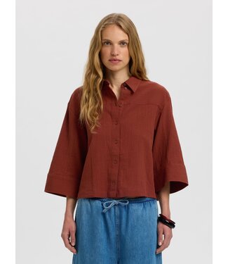 Selected Femme SLFFINNIE Relaxed Sun Shirt - Cherry Mahogany
