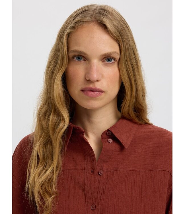 Selected Femme SLFFINNIE dames blouse met 3/4-mouwen in biologisch katoen en linnen