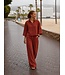Selected Femme SLFFINNIE terracotta dames wide leg broek in biologisch katoen en linnen