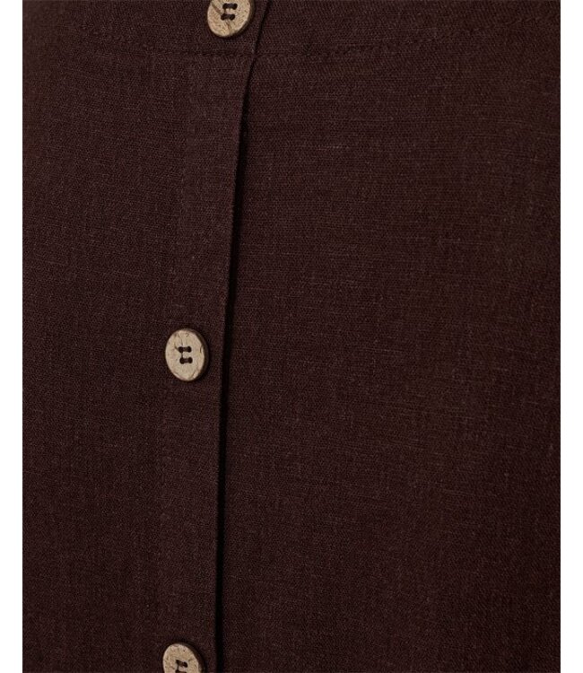 Freequent FQLAVA donkerbruine linnenmix dames midi jurk met decoratieve rugknopen