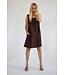 Freequent FQLAVA donkerbruine linnenmix dames midi jurk met decoratieve rugknopen