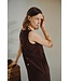 Freequent FQLAVA donkerbruine linnenmix dames midi jurk met decoratieve rugknopen